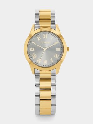 Tempo Gold Plated Grey Dial Two-Tone Bracelet Watch