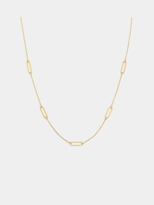 Yellow Gold Paperclip Link Station Chain