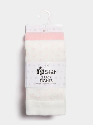 Jet Baby Girls Two Pack Pink Cat Face Jacquard Tights