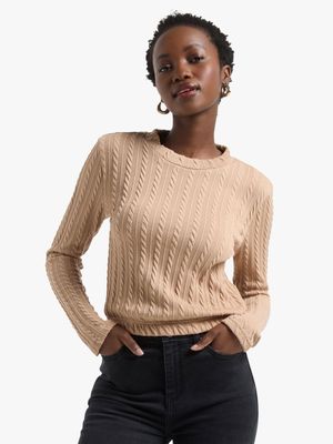 Jet Womens Brown Cable Knit Top
