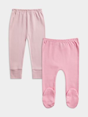 Jet Baby Girl 2 Pack Pink Footed & Footless Leggings