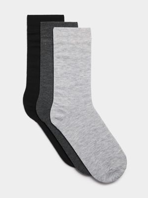 Jet Men's 3 Pack Grey Charcoal Black Plain Anklet Socks