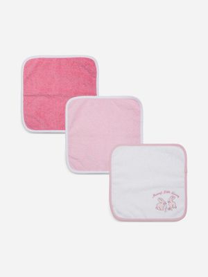 Jet Infant Girls 3 Pack Pink Bunny Face Cloths