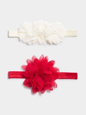 Jet Infant Girls Two Pack Red Crochet and White Frill Headbands