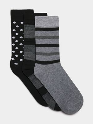 Jet Men's 3-Pack Black/Grey Design Anklet Socks
