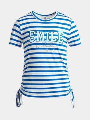Jet Older Girls Blue/White Striped Side Ruched T-Shirt