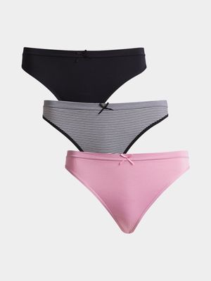 Jet Ladies 3 Pack Seamless Multicolour Thong Underwear