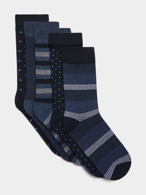 Jet Men's 5 Pack Navy Blue Melange Design Anklet Socks