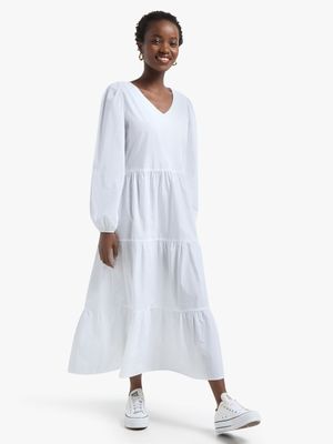 Jet Womens White Tiered Maxi Dress