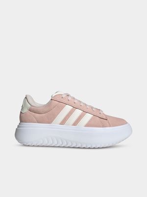 Womens adidas Grand Court Suede Pink/White Platform Sneakers
