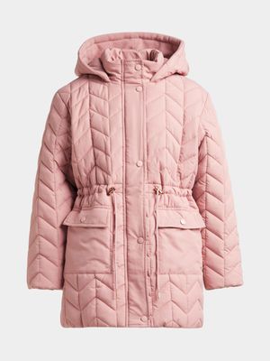 Younger Girl's Pink Quilted Puffer Jacket
