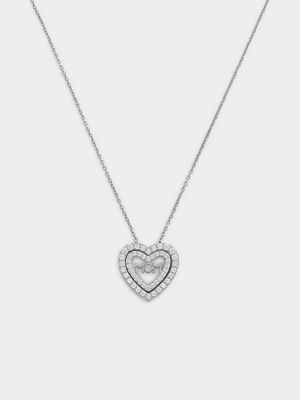 Sterling Silver Cubic Zirconia Dual Heart MOM Pendant