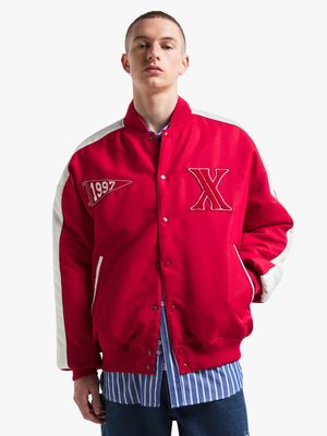 Men's Red Varsity Bomber Jacket