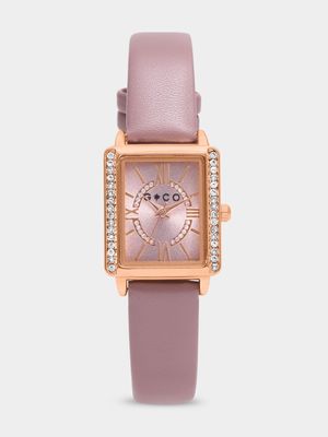 Mauve & Rose Gold Rectangular Watch