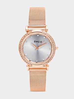 Rose Gold Buckle Mesh Watch