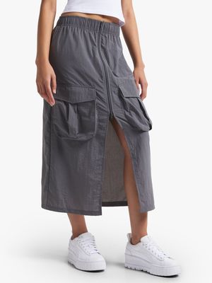 Women's Charcoal Taslon Midaxi Skirt