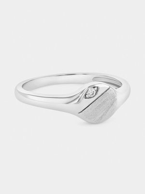 Sterling Silver Cubic Zirconia Round Signet Ring