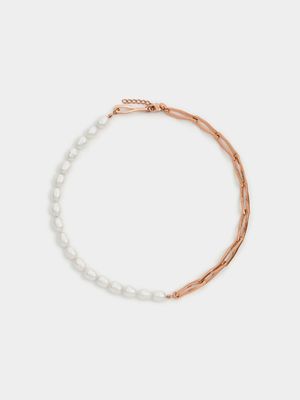 Rose Gold Plated Pearl Women’s Chain Necklace