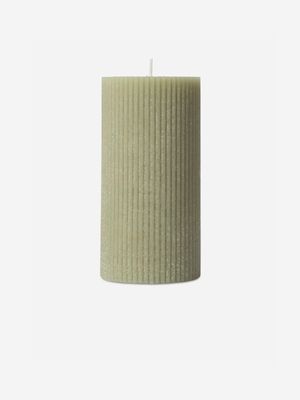 Ribbed Cylindrical Candle Green 7X14cm