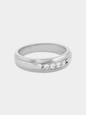 Sterling Silver Gold Plated Cubic Zirconia Men’s Channel Ring