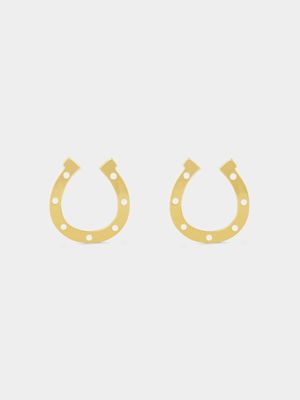 Yellow Gold Horse Shoe Stud Earrings