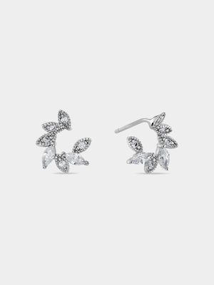Sterling Silver & Cubic Zirconia Petal Stud Earrings