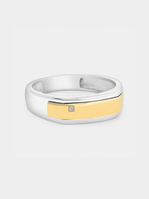 Yellow Gold & Sterling Silver Diamond Two-Tone Square Ring