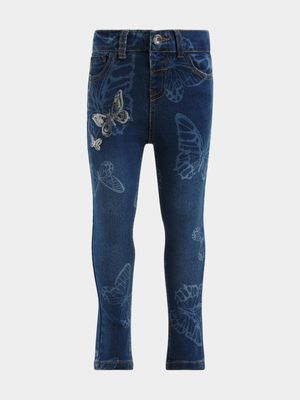 Jet Younger Girls Navy Butterfly Skinny Jeans