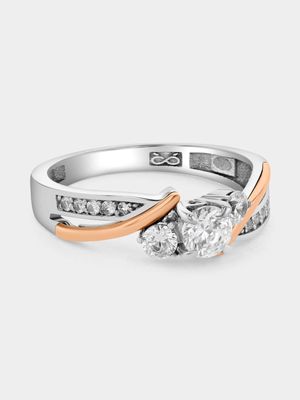 Rose Gold & Sterling Silver Moissanite Trilogy Ring