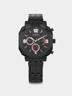 Tempo Timepiece Collection Black Plated Black Multi Dial Rectangle Bracelet Watch