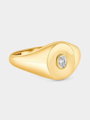 Yellow Gold Lab Grown Diamond Oval Signet Ring