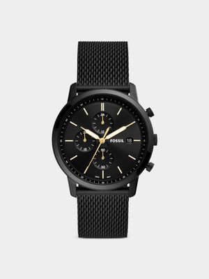 Fossil Men's Minimalist Black Plated Stainless Steel Chronograph Mesh Watch