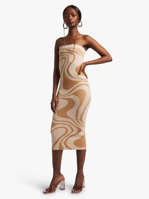 Women's Stone Swirl Print Seamless Bandeau Dress