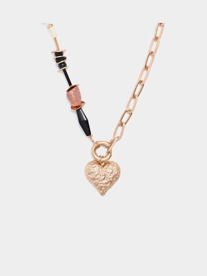 Chain Bead Heart Pendant Necklace