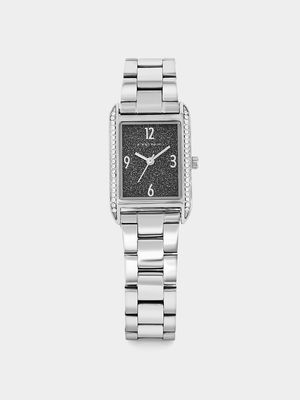 Minx Women’s Silver Plated Black Dial Rectangle Bracelet Watch