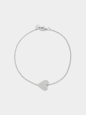 Sterling Silver Cubic Zirconia Sideways Heart Bracelet