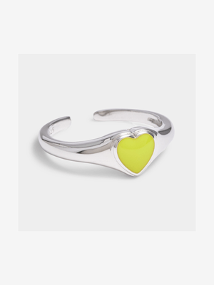 Sterling Silver Open Ended Neon Yellow Heart Center Ring