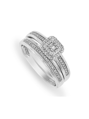 9ct White Gold 0.20ct Diamond Vintage Baguette Bridal Ring Set