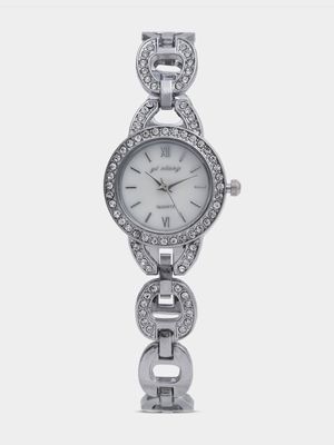 Women's Silver Chain Link Diamante Watch