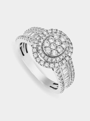9ct White Gold Oval Diamond Baguette Ring