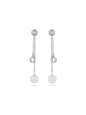 Cheté Sterling Silver Freshwater Pearl & Cubic Zirconia Double Drop Earrings