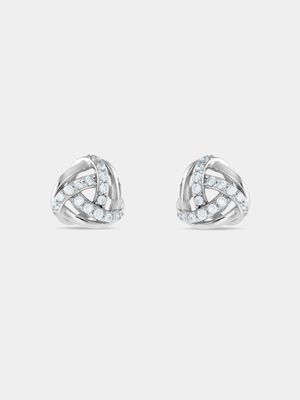 Sterling Silver Cubic Zirconia Women’s Love Knot Stud Earrings