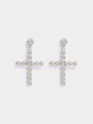 Women's Silver Rose Cross Earrings
