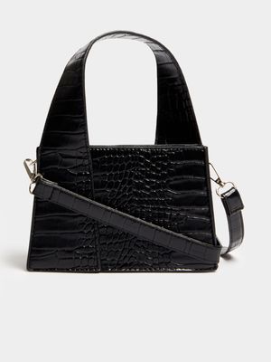 Women's Black Overlap Handle Bag