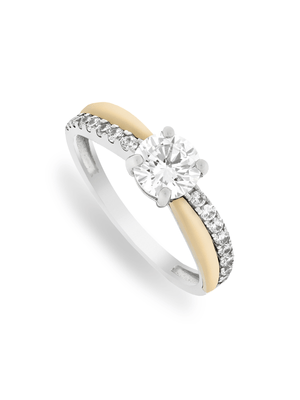 Yellow Gold & Cubic Zirconia, Solitaire Twisted Ring