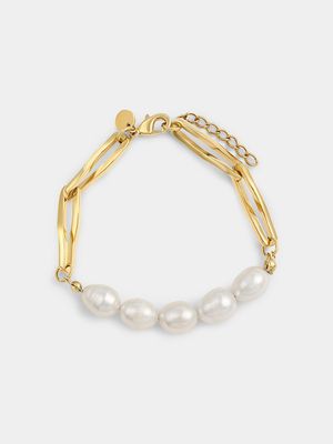 Rose Gold Plated Pearl Women’s Paperclip Link Bracelet