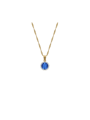 Yellow Gold & Sterling Silver, Sapphire Halo Pendant on a Chain