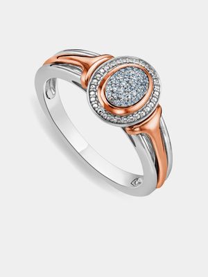 Rose Gold & Sterling Silver Diamond Oval  Ring