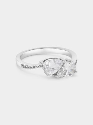 Sterling Silver Cubic Zirconia Twin Pear Embrace Ring