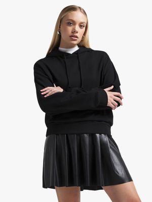 Women's Black PU Pleated Mini Skirt